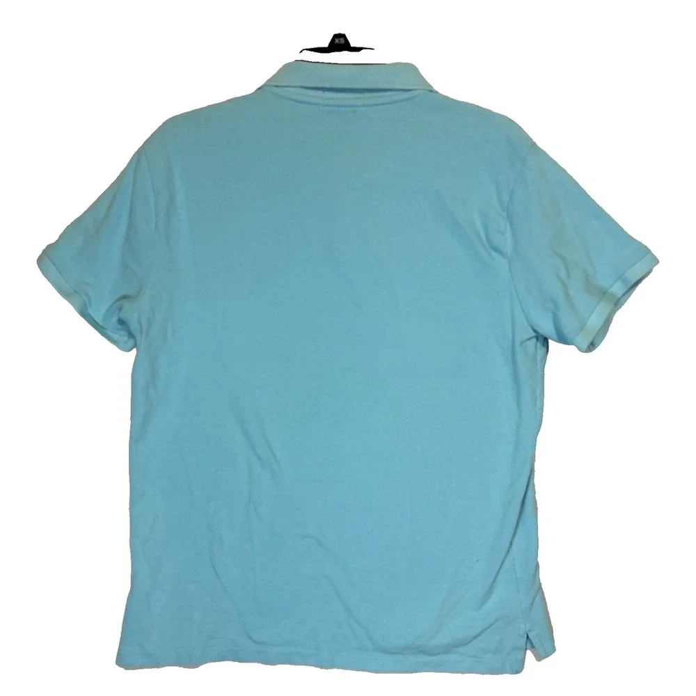 Ralph Lauren Polo Shirt Mens Large Blue Slim Fit Pink Pony Short Sleeve